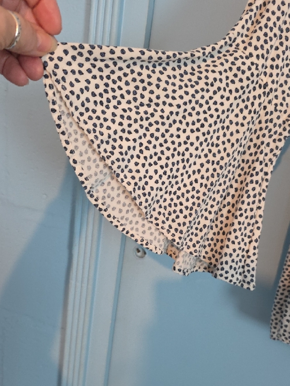 Women's Cream Polka Dot Lace-Up Blouse - Picture 3 of 5